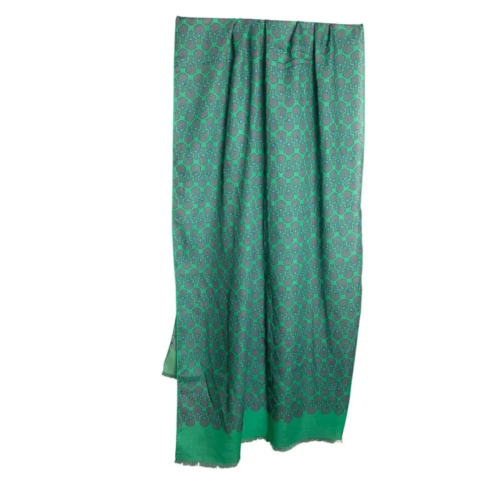 Thalassa Collection Greek 100% Wool Scarf Wrap NWT Green Geometric Italy Chic